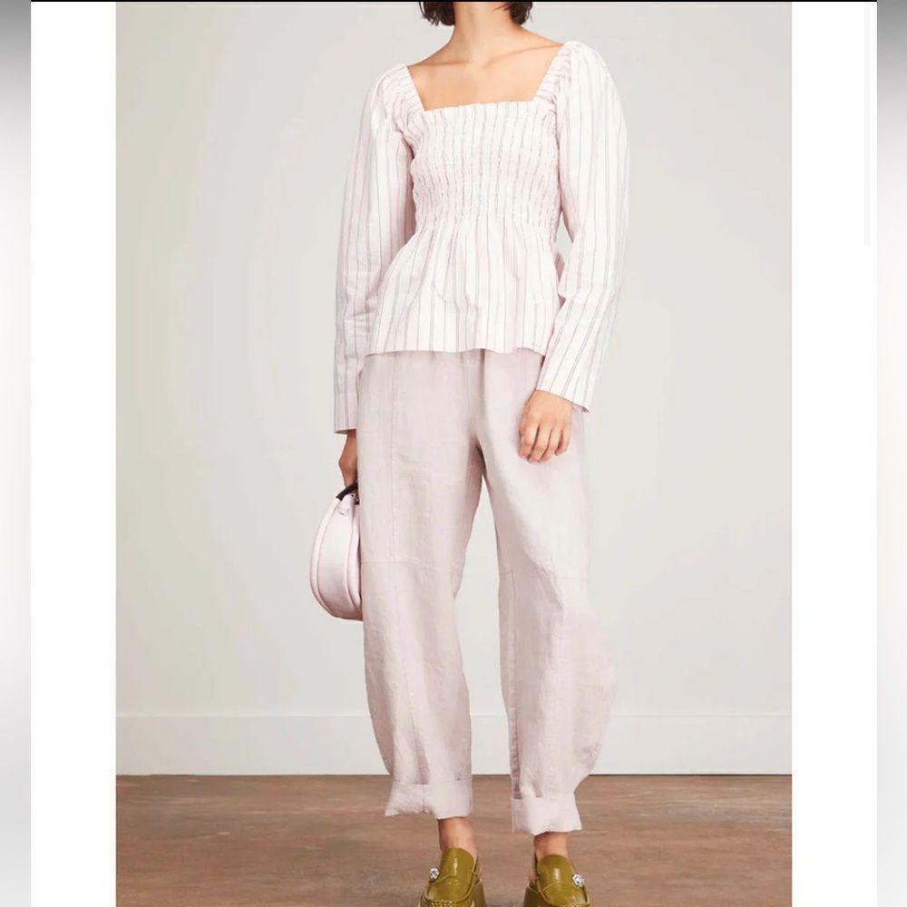 Ganni Shrinking Violet Pink Cotton Smock Top Blouse - Picture 8 of 10